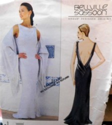 2559 Vogue Bellville Sassoon Bias Lined Evening Floor Length Open V Back Drape Dress Pattern Uncut 14-18
